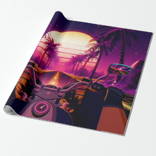 80s retro futuristic sci-fi achtergrond met motor cadeaupapier