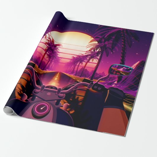 80s retro futuristic sci-fi achtergrond met motor cadeaupapier (Uitgerold)
