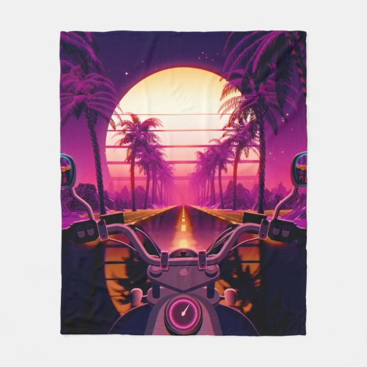 80s retro futuristic sci-fi achtergrond met motor fleece deken (Voorkant)