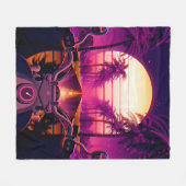 80s retro futuristic sci-fi achtergrond met motor fleece deken (Voorkant (Horizontaal))