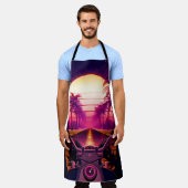 80s retro futuristic sci-fi achtergrond met motor schort (Gedragen)