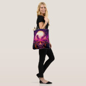 80s retro futuristic sci-fi achtergrond met motor tote bag (Op model)