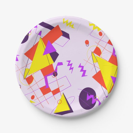 80s Retro Geometric Birthday Party Bord (Voorkant)