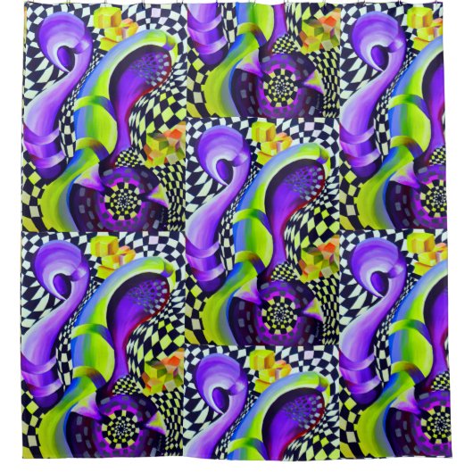 80's Retro Geometric Pattern Douchegordijn (Voorkant)