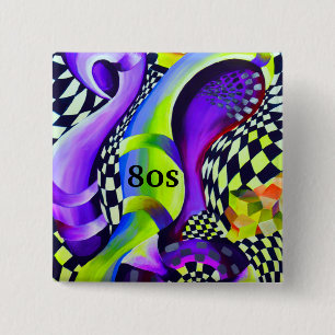80's Retro geometrisch patroon Vierkante Button 5,1 Cm