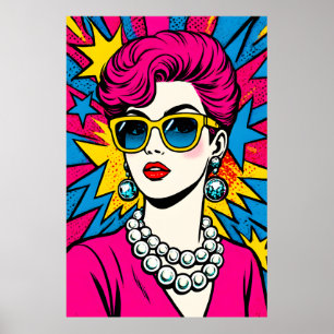 80's Retro Glam Pop Art Vrouw met Zonnebril Poster