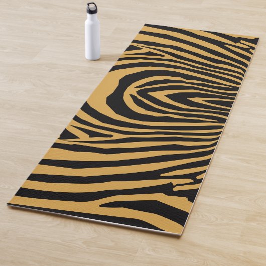 80S RETRO GOUD & ZWART DIER PRINT STRIPE PATROON YOGAMAT (In situ)