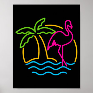 80s Retro Miami Vintage Neon Nk Flamingo Poster