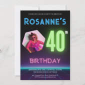 80s Retro Nacht Custom Photo Neon 40ste Verjaardag Kaart (Voorkant)