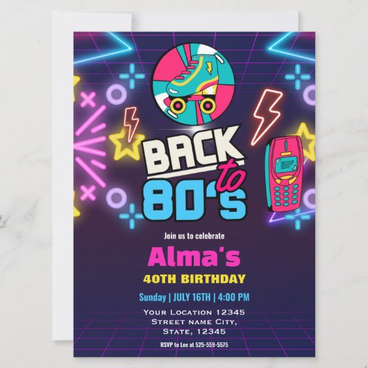 80s Retro Neon 40e verjaardag Kaart (Voorkant)