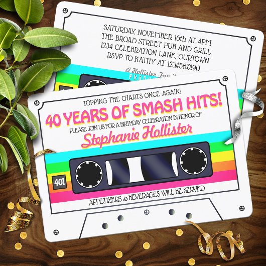 80's Retro Neon Label Cassette Birthday Party Kaart