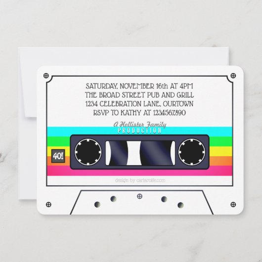80's Retro Neon Label Cassette Birthday Party Kaart (Achterkant)