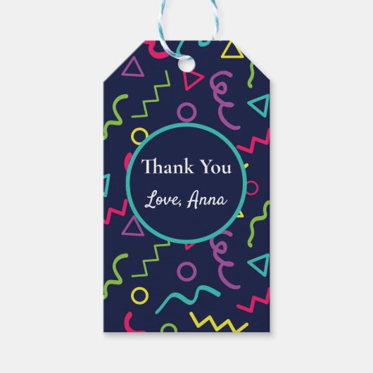 80s Retro Neon Memphis Aangepaste Verjaardag Bedan Cadeaulabel (Voorkant)