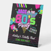 80s Retro Neon Verjaardagsbord Reclamebord Met Voetstuk (Voorkant)