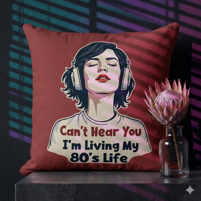 80s Retro Nostalgische Muziek Liefhebber Throwback Kussen (80s Retro Nostalgic Music Lover Throwback Design Throw Pillow Mockup B)