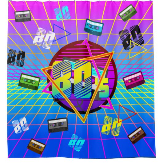 80's RETRO OUDE SCHOOL-CASSETTEBANDJE Douchegordijn (Voorkant)