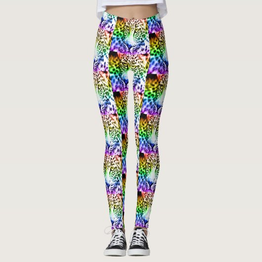 80s Retro Regenboog Luipaard Leggings (Voorkant)