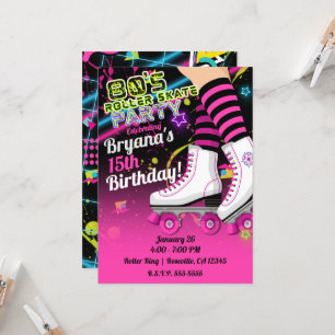 80's Retro Roller Schaatsen Schaats Roze Feestje Kaart
