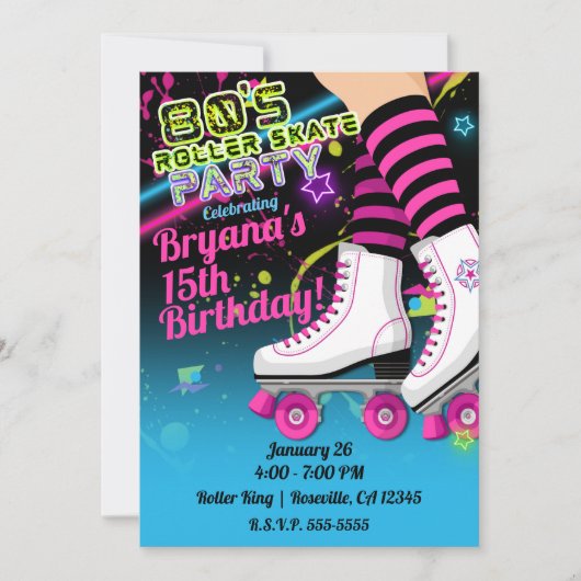 80's Retro Roller Skating Schaats Birthday Party I Kaart (Voorkant)