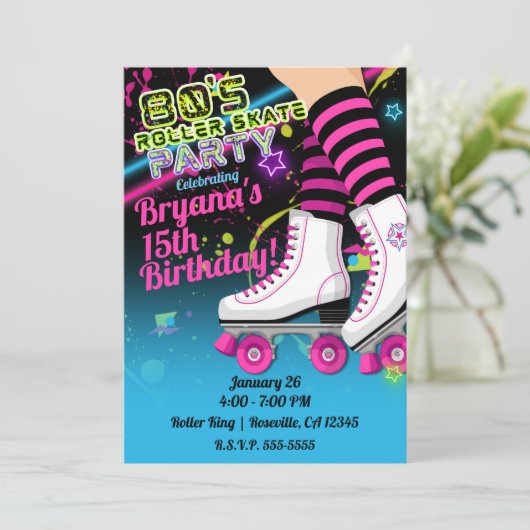 80's Retro Roller Skating Schaats Birthday Party I Kaart (Staand voorkant)