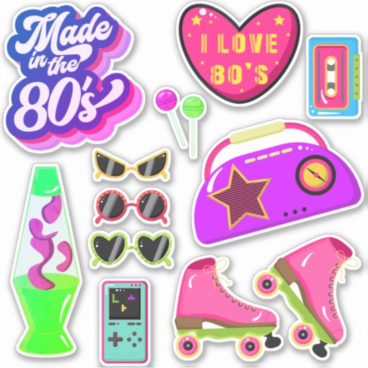  80s Retro Roze Geheugenitems Roller Schaatsen Sticker (Voorkant)