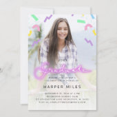 80s retro roze neon pastel afstuderen foto kaart (Voorkant)