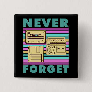 80s Retro Technology Mix Tape Disc Vierkante Button 5,1 Cm