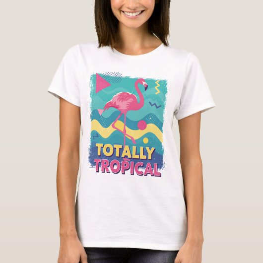 80s Retro Tropische Flamingo T-shirt (Voorkant)