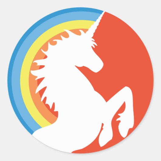 80's Retro Unicorn en Regenboogstickers Ronde Sticker (Voorkant)
