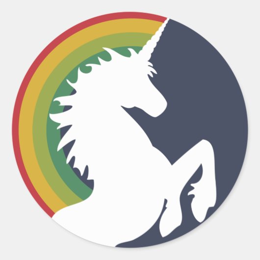 80's Retro Unicorn en Regenboogstickers Ronde Sticker (Voorkant)