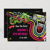 80's Retro Verjaardagsfeest Save The Date Briefkaa Aankondigingskaart (Voorkant / Achterkant)