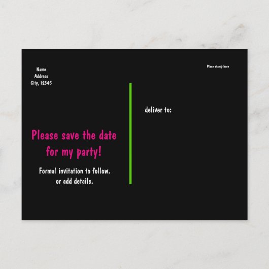 80's Retro Verjaardagsfeest Save The Date Briefkaa Aankondigingskaart (Achterkant)