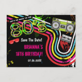 80's Retro Verjaardagsfeest Save The Date Briefkaa Aankondigingskaart (Voorkant)