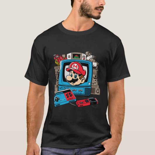 80s Retro Video Game NES Gaming Mario Style Logo! T-shirt (Voorkant)