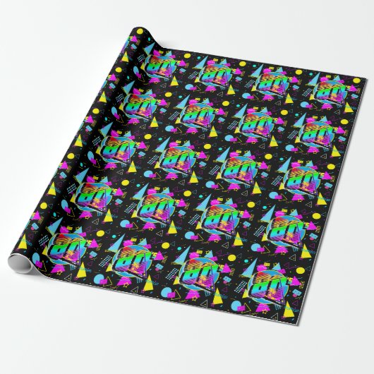 80'S RETRO VINTAGE OLD SCHOOL STIJL CADEAUPAPIER (Uitgerold)