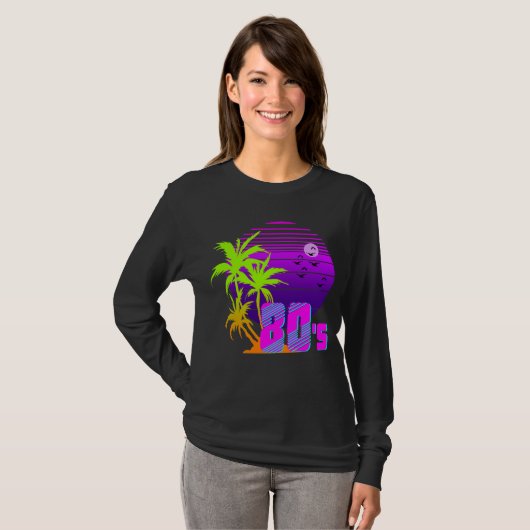 80s retro vintage zonsondergang t-shirt (Voorkant volledig)