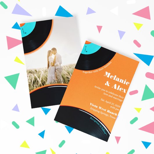 80s Retro Vinyl Record Foto Wedding Invitation Kaart
