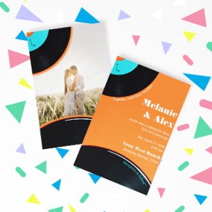 80s Retro Vinyl Record Foto Wedding Invitation Kaart