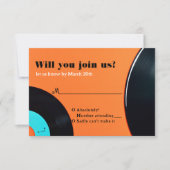 80s Retro Vinyl Record Wedding RSVP Kaartje (Voorkant)