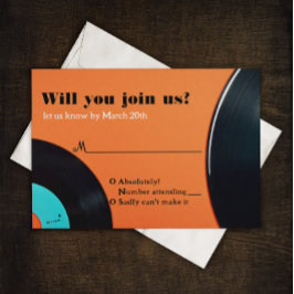 80s Retro Vinyl Record Wedding RSVP Kaartje