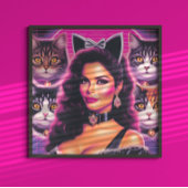 80s Retrowave Cat Woman Poster