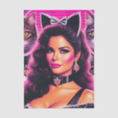 80s Retrowave Cat Woman Tissuepapier (Voorkant)