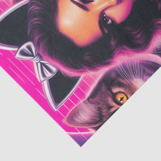 80s Retrowave Cat Woman Tissuepapier (Detail)