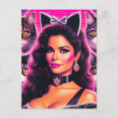 80s Retrowave Kat Vrouw Briefkaart (Voorkant)