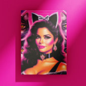 80s Retrowave Kat Vrouw Briefkaart