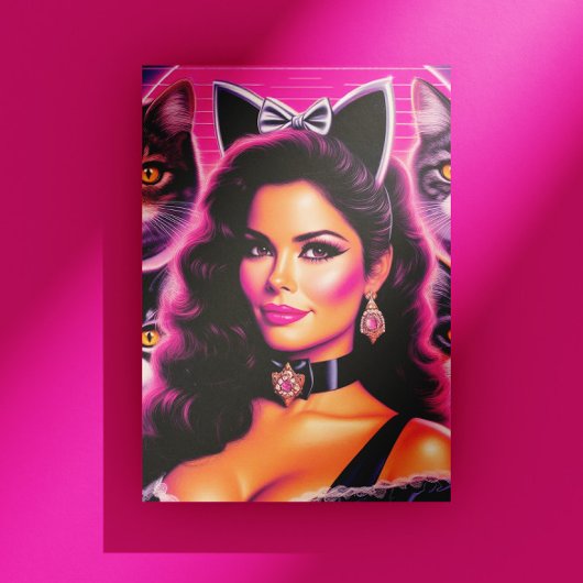 80s Retrowave Kat Vrouw Briefkaart