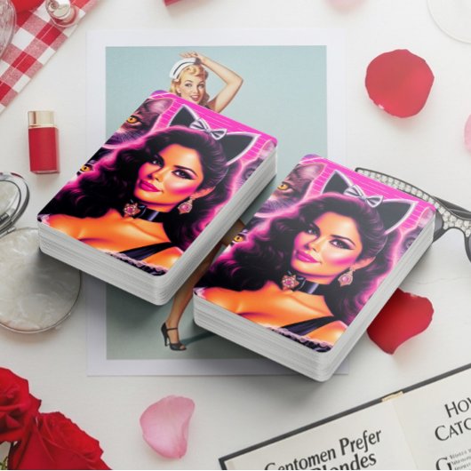 80s Retrowave Kat Vrouw Pokerkaarten