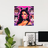 80s Retrowave Kat Vrouw Poster (Thuiskantoor)