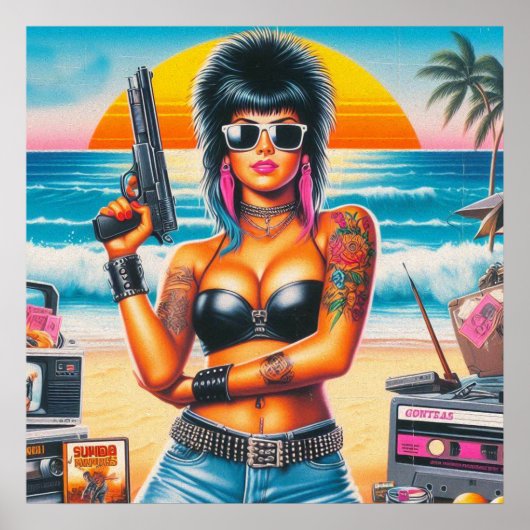 80s Retrowave Punk Meisje Poster (Voorkant)