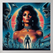 80s Retrowave Sci-Fi Vrouw Poster (Voorkant)